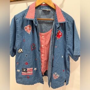 VINTAGE Women’s Heart & American Embroidered Plaid Button Down